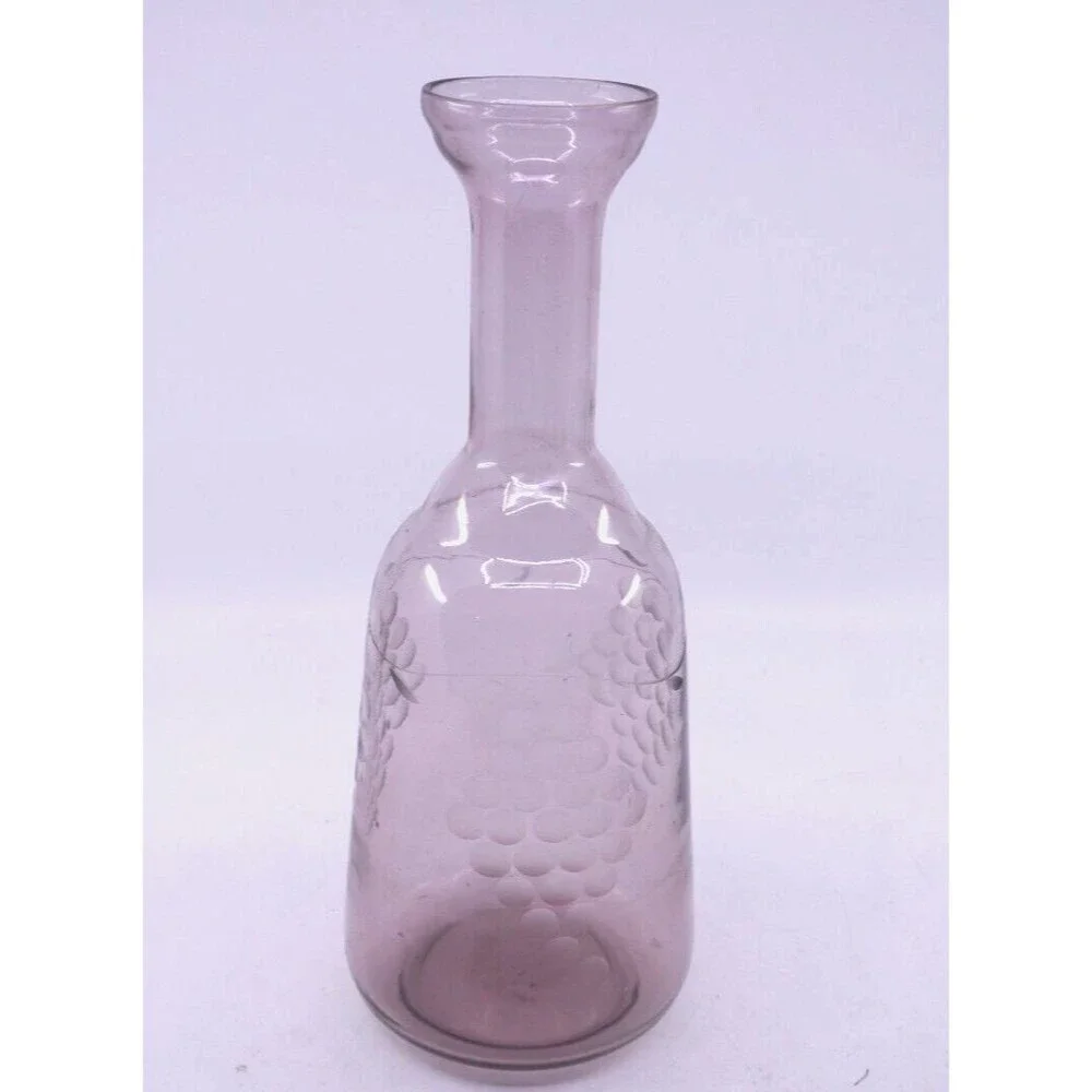 Pink Depression Glass Vase Etched Embossed Glass Grape Design